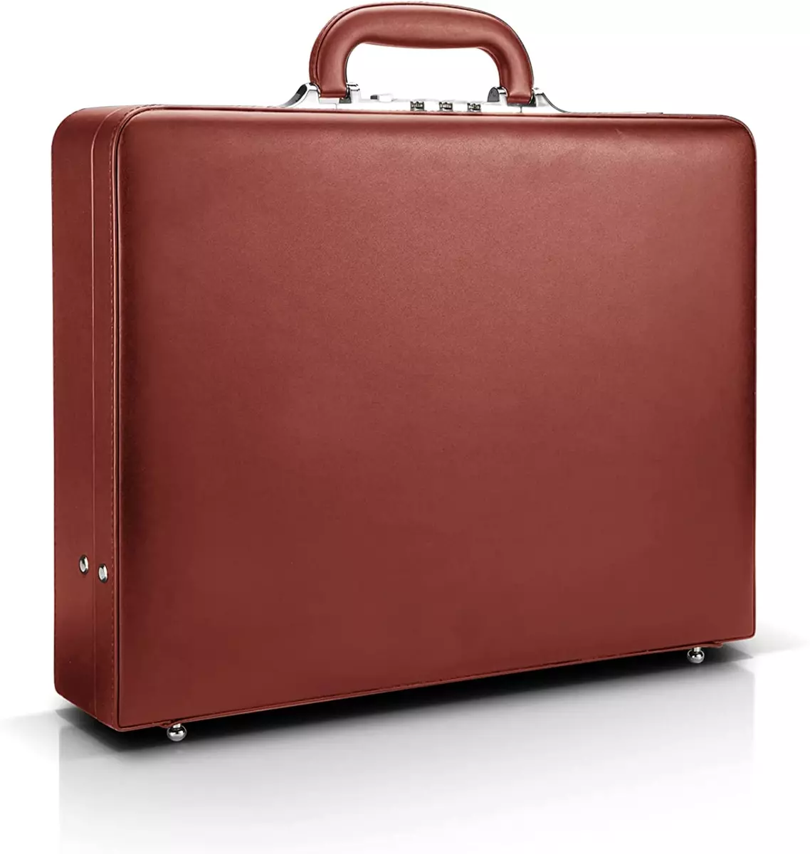 Business Briefcase for Men Hard Case Leather Attache with Lock Medium Brown