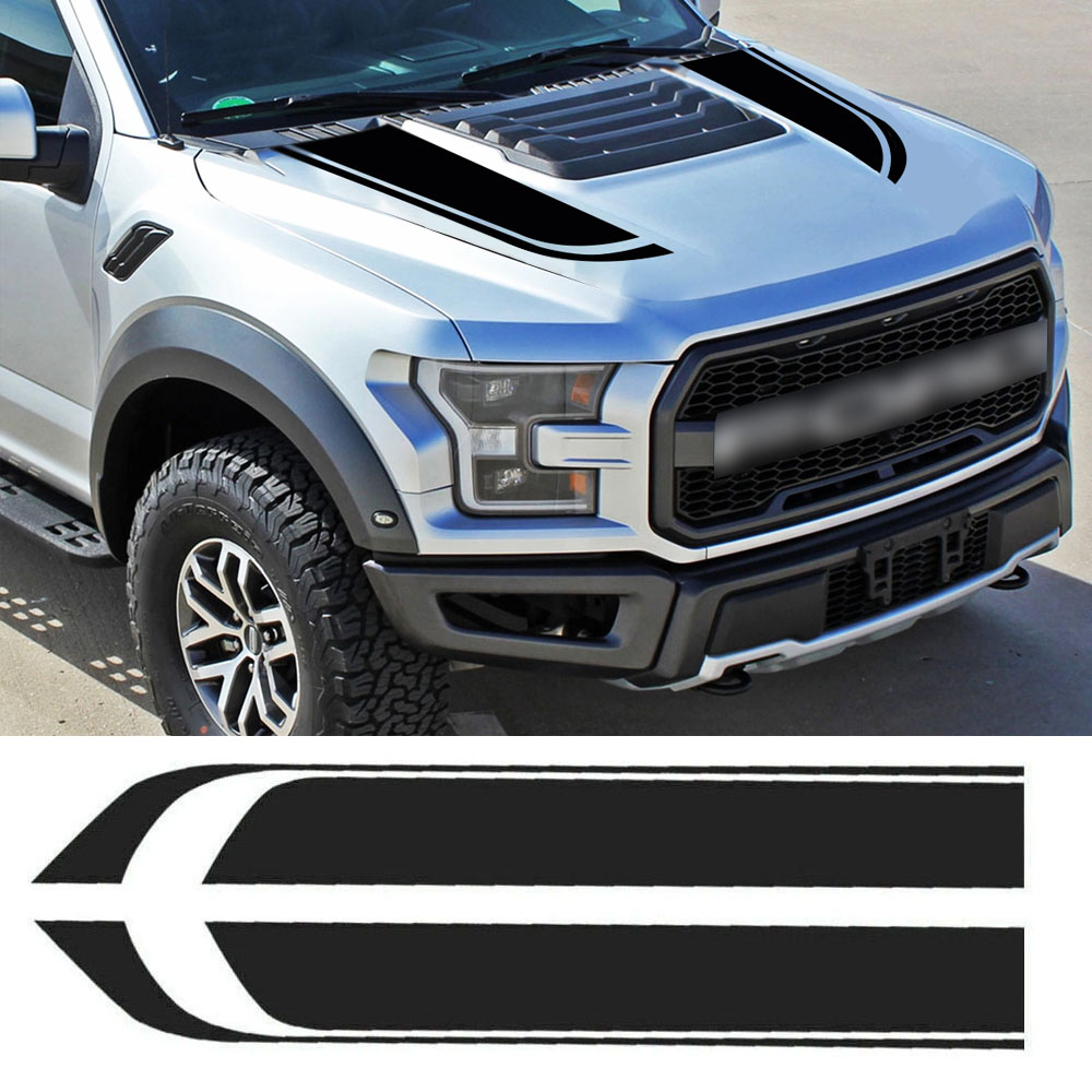 For Ford F-150 F-250 F-350 2x Sport Black Car Hood Graphic Sticker Stripe Decal