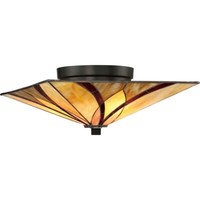 Deckenleuchte Wohnzimmerlampe Bronze Leuchte Tiffany-Glas Metall 2 Flammig