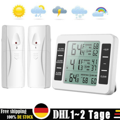 Funk Digital Kühlschrank Thermometer Gefrierschrank Temperatur mit 2Sensor Alarm