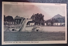 vtg postcard thermalbad auf der insel grafenwerth bad honnef Germany Pool rare
