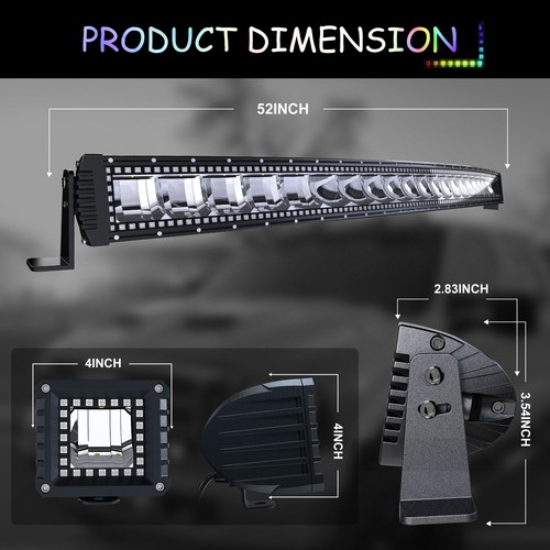 52” 300W Curved LED Light Bar RGB Halo Offroad Flood&Spot+Wiring Kit For ATV - Picture 2 of 9