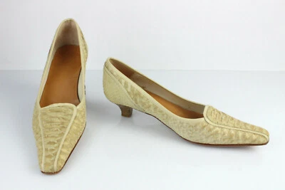 Vintage Escarpins en Cuir Facçon Python Cuir Beige T 37,5 Bon état - Photo 1/4