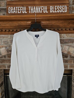 Chaps Women's Plus Sz. 1X White V-Neck Henley NWT
