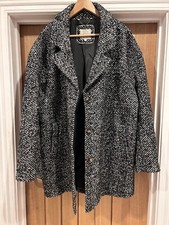 Bnwt Fat Face Lovely Black White Herringbone Design Wool Blend Jacket Coat Uk 22