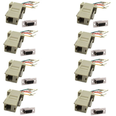 8x DB9 9-Pin RS232 Serial Port Female to RJ45 8P8C Network Modular Adapter Ivory