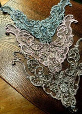 Embroidered Collar Yoke 9.5"x11" Glass Hand Sewn Beading Acrylic Drops 1pc 