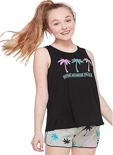 Justice Girls Graphic Tank & Pattern Pompom Dolphin Shorts Set - Picture 3 of 8
