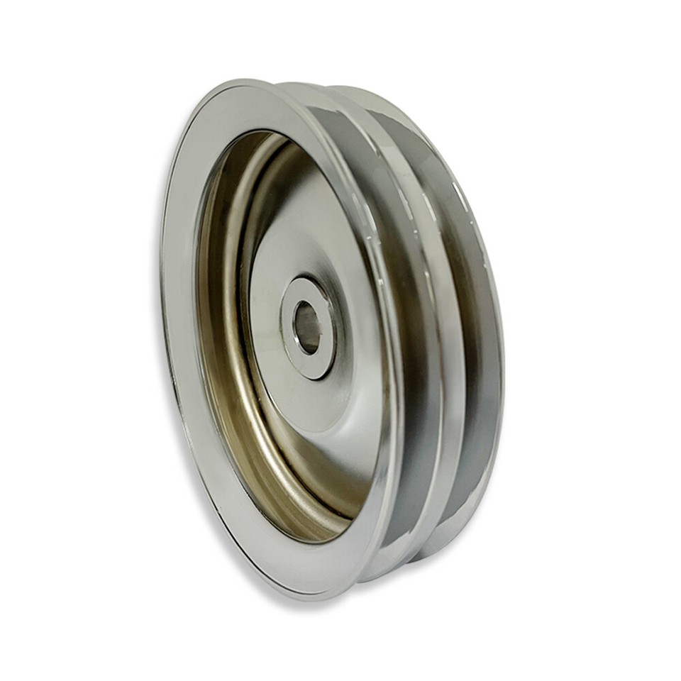 Double Groove Power Steering Pump Pulley Keyway Chrome For Chevy SBC
