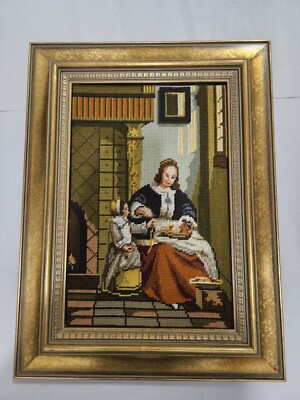 Gobelin  Äpfel schälende Frau'' n. Pieter de Hooch Handarbeit SAMMLER