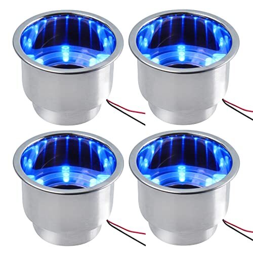 4 Pcs Led Blue Cup Drink Holders Stainless Steel Cup Holders Insert With Drain F
