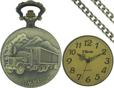 NEW EIKON BRASS,ANTIQUE GOLD TONE DIAL,CHAIN,POCKET LOCKET,GRANDPA TRUCK WATCH