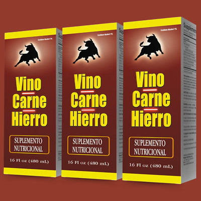 Menper Vino Carne Hierro Supplement with Iron & B Vitamins   16 fl oz (3-Pack)
