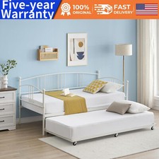 🆕Twin Metal Daybed with Trundle Pullout Trundle Bed Frame Guest Sofa Bed Steel