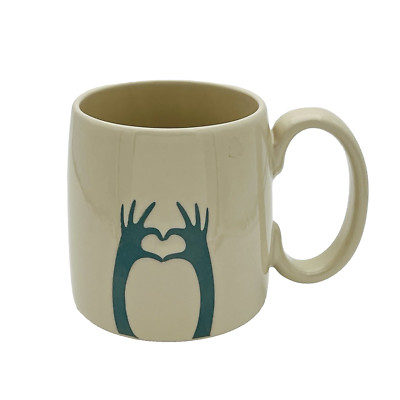 Mainstays Green ''Heart Hands'' on Beige 20 oz 4-1/2'' Tall Ceramic Mug - New