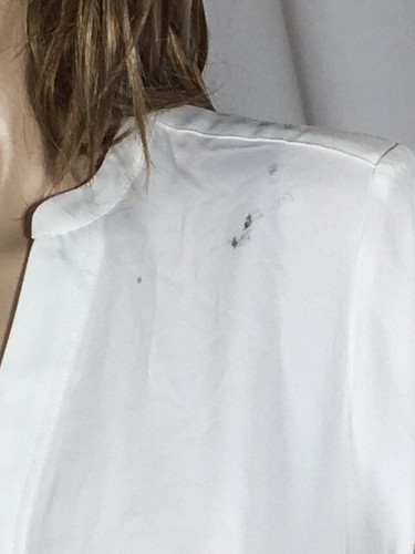 Women's NWT DKNY Long Sleeve White Dark Arts Blouse Size Small *Stained* - Picture 2 of 7