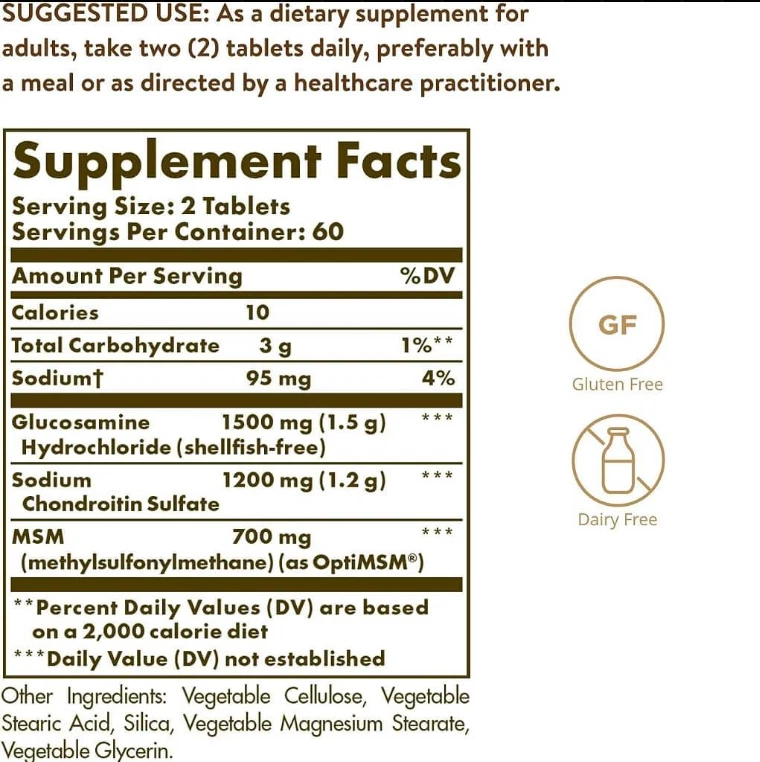 Solgar Triple Fuerza Glucosamina Condroitina MSM Sin Mariscos (120 Comprimidos) Foto 3 de 3