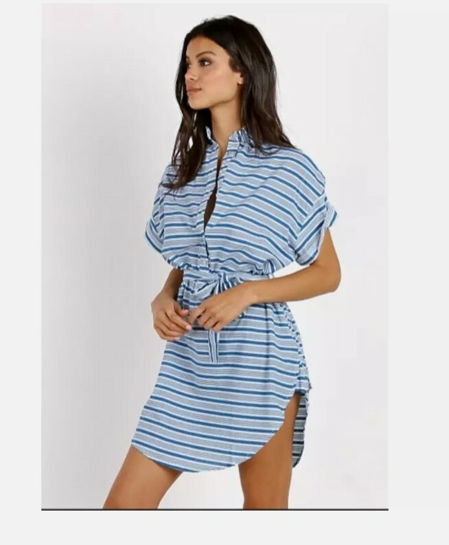 faithfull the brand shirt dress En Vau Shirt Dress Striped Soft Blue