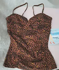 SPANX Love Your Assets by Sara Blakely Leopard Swim Suit Top/Cammie, Size S New 