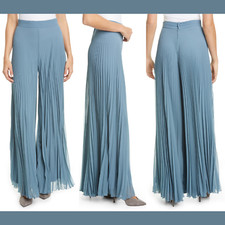NWT 1,245 Max Mara Pagode Pleated Palazzo Georgette Pants Blue  SZ 6  E998