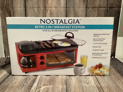Nostalgia Retro 3-in-1 Family Size Electric Breakfast Station Coffeemaker