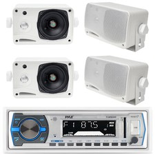 Boat Outdoor Pyle Radio Receiver AUX Input USB Slot Player 4 White Box Speakers