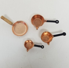 Vintage Lot of 4 Dollhouse Miniature Copper Color Pots Pans Set 1:12 inch
