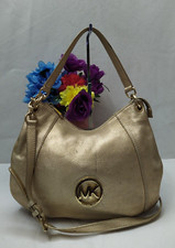 Michael Kors Metallic Gold Leather Zipper Closure Crossbody Shoulder Bag