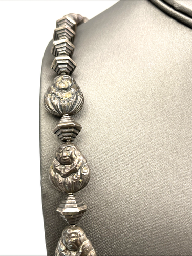 Vintage chinesische tibetische Sterlingsilber Buddha Mönch Perlen Halskette 25" - Bild 8 von 10