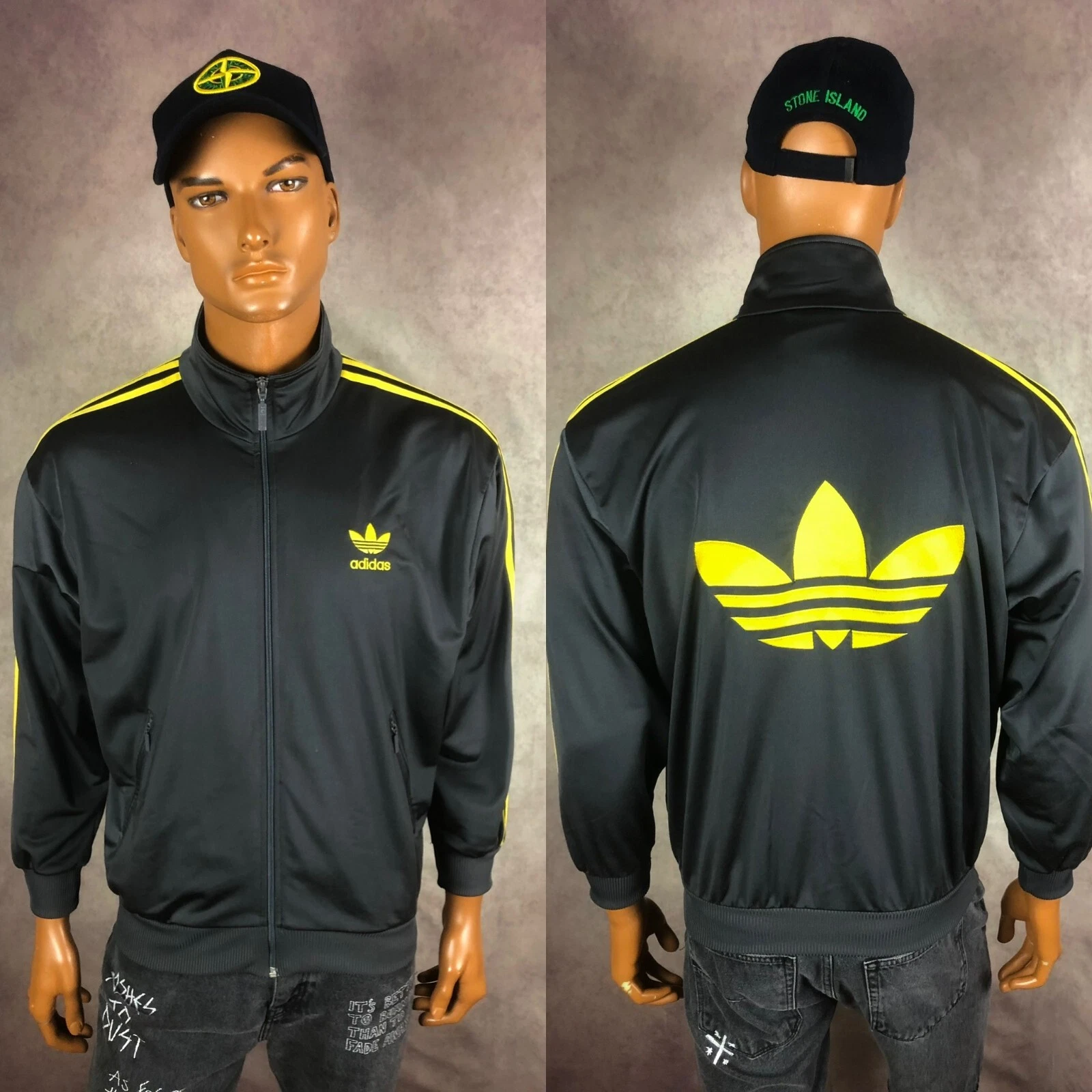 Giacca da pista vintage Adidas Originals Firebird grigio giallo grande logo Supreme taglia S