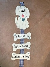 Vintage Primitive A HOME not a HOME without a DOG Wooden Ribbon Door Hanging 17  