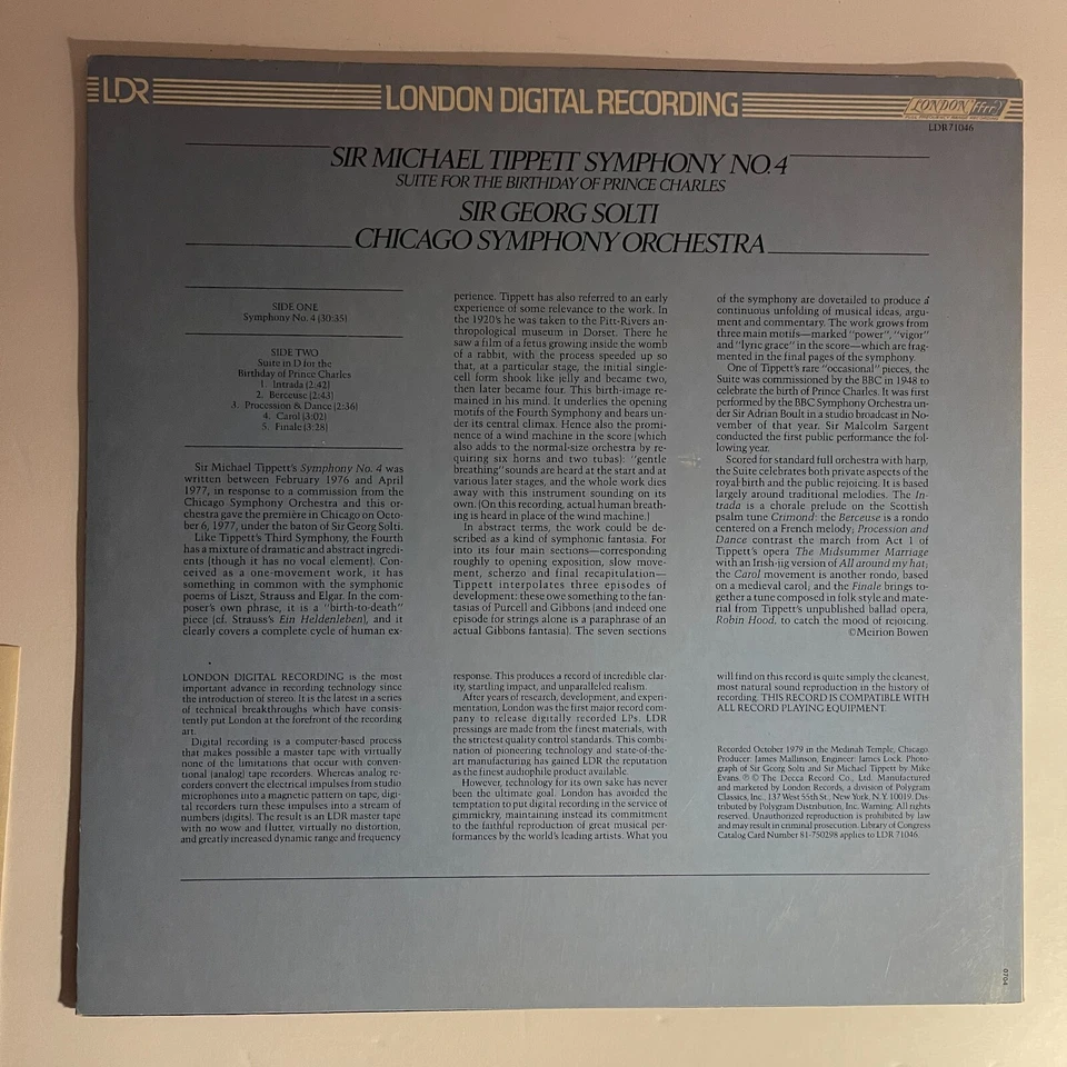 Sir Michael Tippett - Symphony No.4 / Suite For The Birthday Of Prince Charles - Image 2 of 4