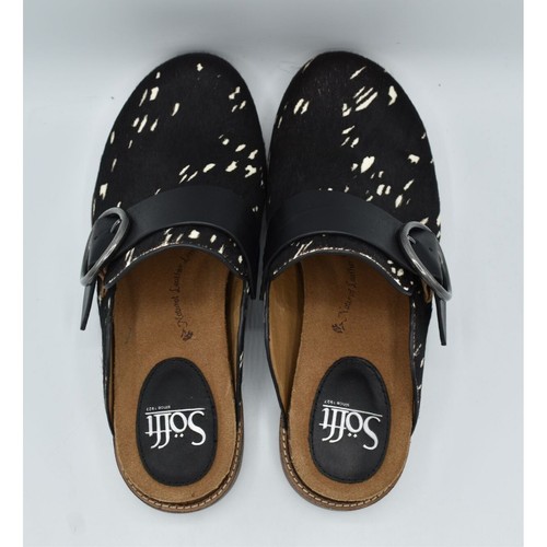 Sofft Womens Size 8 Billie Black White Calf Hair Slip On Clogs Shoes - Picture 5 of 11