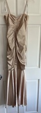 Gorgeous gold satin formal dress with rhinestone detail