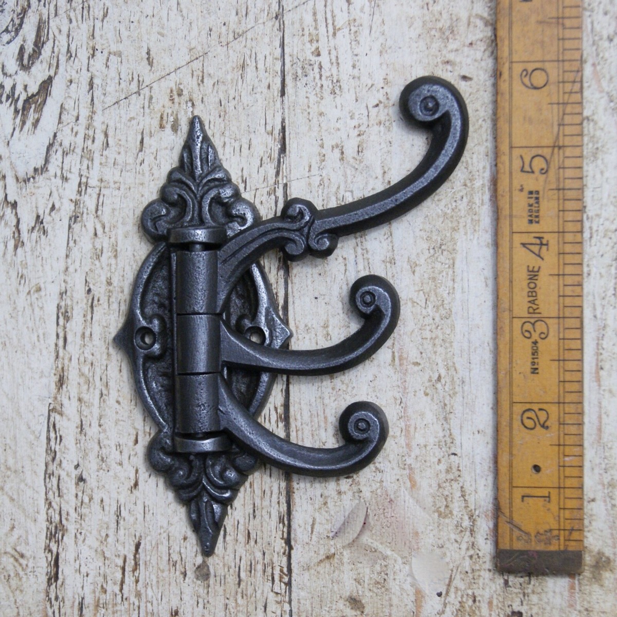 Coat Hook Triple arm Inch Hat Black Vintage Rustic Small Iron
