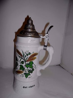 Vintage WMF Germany La Galleria Design Milk White Lidded Beer Stein EXCELLENT