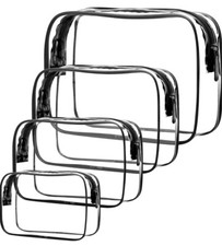 Clear Makeup Bags Set 4 PVC Zip Toiletry Carry Pouch, Travel Toiletries Bag