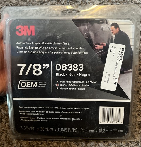 3M 06383 6383 Automotive Acrylic Plus Attachment Tape Blk 45mil (7/8 in x 20 yd)