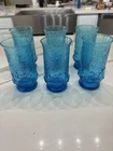 Vintage Anchor Hocking Rainflower Laser Blue Tumbler Glasses MCM, Set of 6