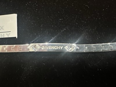 Givenchy Bijoux Signed Silver Tone Link Bracelet w/ Clear Crystal, 7in