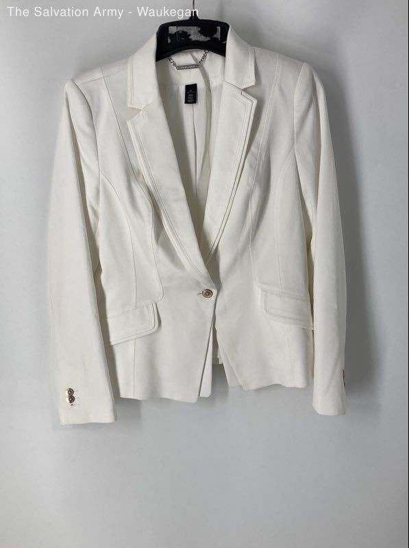White House Black Market Womens White Long Sleeve Single Breasted Blazer Sz 12