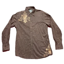 Roar Men’s Large Long Sleeve Printed Brown Button Up Rodin Shirt
