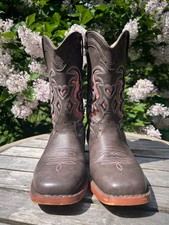 Roper Little Girls Brown Faux Upper PINK HEART GLITTER Inlay Cowboy Boots