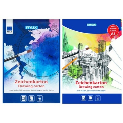 Zeichenkarton DIN A4 oder A3 Stylex Zeichenkartonblock 190 g/m² weiß
