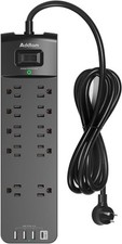 Power Strip - Addtam Surge Protector with 10 Outlets and 4 USB 6 - FT, Black