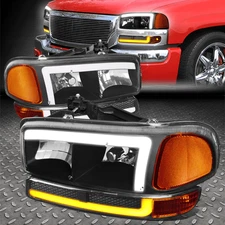 [3D L-LED DRL] FOR 99-07 GMC SIERRA YUKON HEADLIGHT BUMPER LAMPS BLACK/AMBER