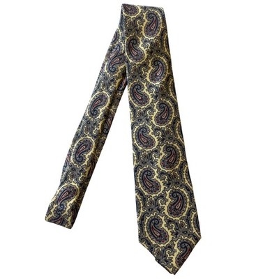 Givenchy Monsieur Mens Vintage Paisley Silk Necktie Yellow Silk Classic Formal