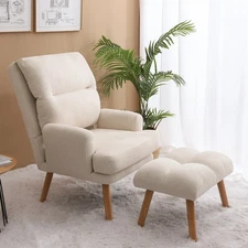 Accent Chair w/Ottoman Set,Fabric Armchair w/Wood Legs and Adjustable Backrest,M