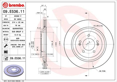 2x Bremsscheibe PRIME LINE - UV Coated BREMBO 09.E536.11 für KIA OPTIMA JF GDi