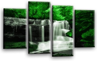 Wasserfall Wandbild Grün Wohnzimmer Schlafzimmer Wald Split Leinwand Bild Druck